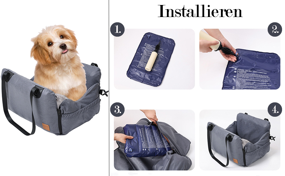 Автокрісло для собак та котів, сіре, з кріпленням та кишенею для зберігання, для маленьких та середніх порід