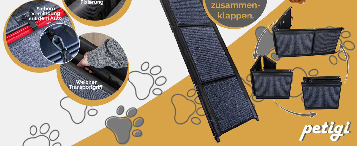 Рампа для собак Petigi 180 см, складна, з неслизьким килимком, до 90 кг