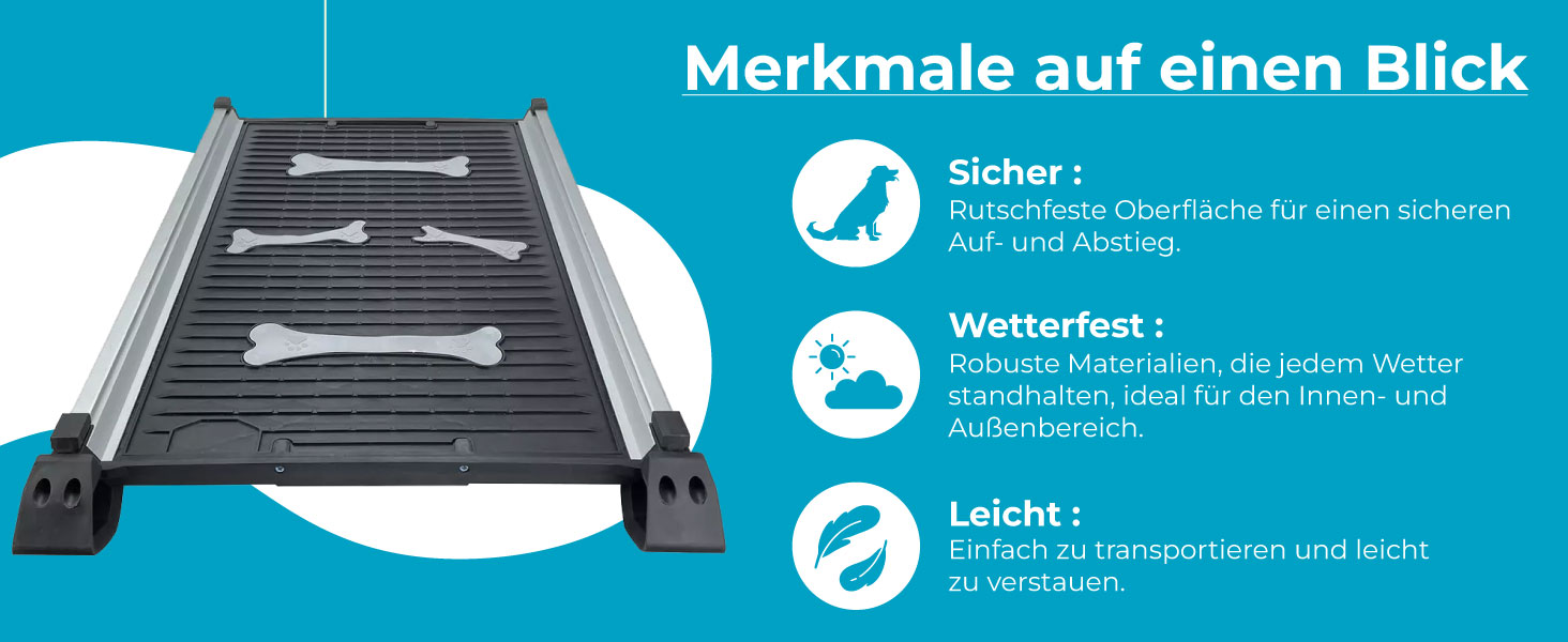 Рампа для собак Ultiness® - телескопічна, складна, з антиковзким покриттям, з алюмінію. Підходить для авто, позашляховиків та вантажівок.