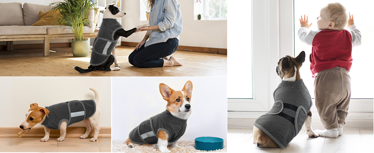 Жилет-заспокійник для собак IECOii, сірий, регульований, з світловідбиваючими смугами, для маленьких собак, S (XS: обхват грудей 30-41 см)