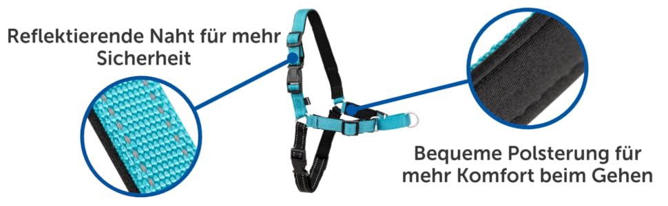 Шлейка для собак PetSafe Easy Walk Deluxe, велика, океансько-блакитна/чорна, з лінією 1,8 м, міцна, з м'якою підкладкою