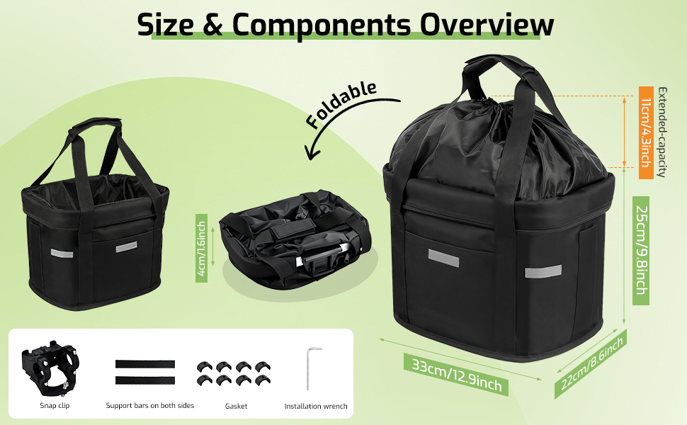 Кошик для велосипеда на кермо, складаний, водовідштовхуючий, знімний, з адаптером для керма, шнурковий замок, для собак, для покупок та подорожей