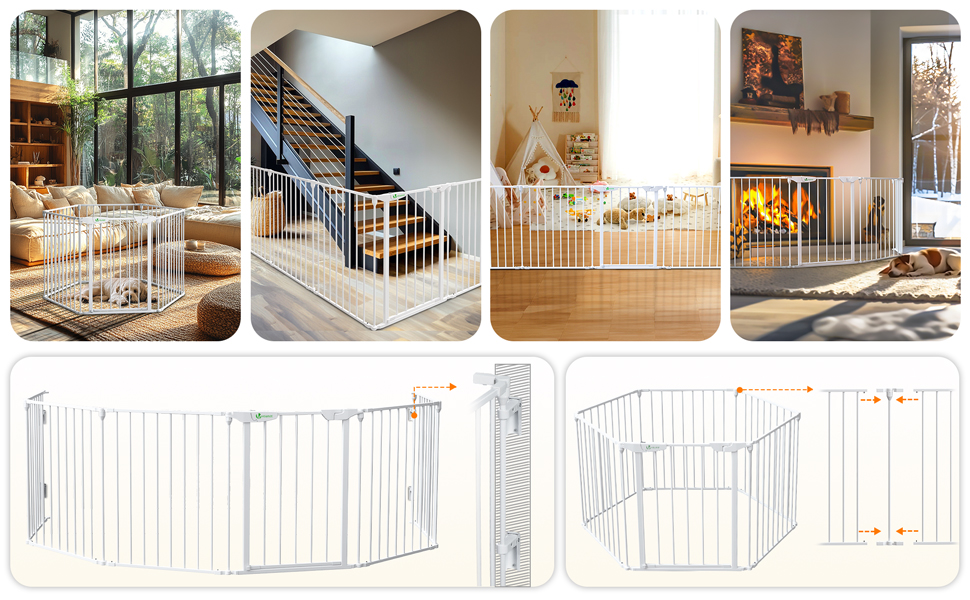 Захист каміну Vounot: сітка металева, 5 елементів, з безпечними дверима, складна, захист від тварин та дітей, чорна, 300x75 см (375 см у складеному стані)