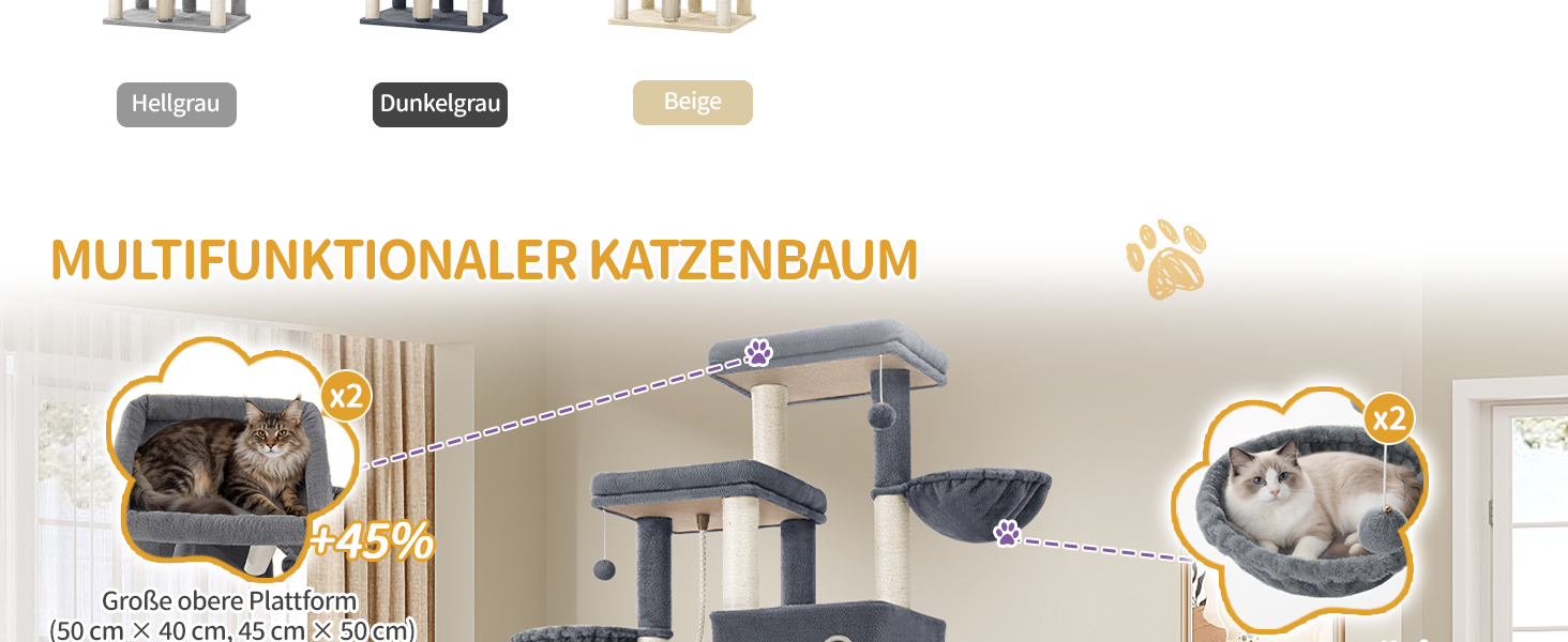 Комплекс для котів Hzuaneri Kratzbaum 213 см XXL: Дряпка-стовпчик, будиночок, платформа, гойдалка для Maine Coon (темно-сірий)