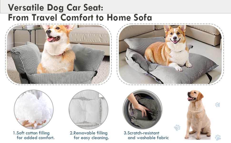 Автокрісло для собак - автокрісло-бустер для маленьких та середніх собак до 18 кг з ременем безпеки та кишенями для зберігання, антиковзаюча підставка (смугастий морський колір) (коричневий, 76.2 x 52 см)