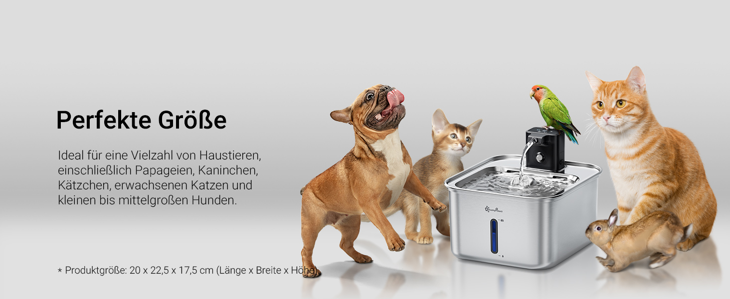 Ка fountain для котів DownyPaws: нержавіюча сталь, бездротовий, з датчиком руху, 3л, тихий, легкий у чищенні