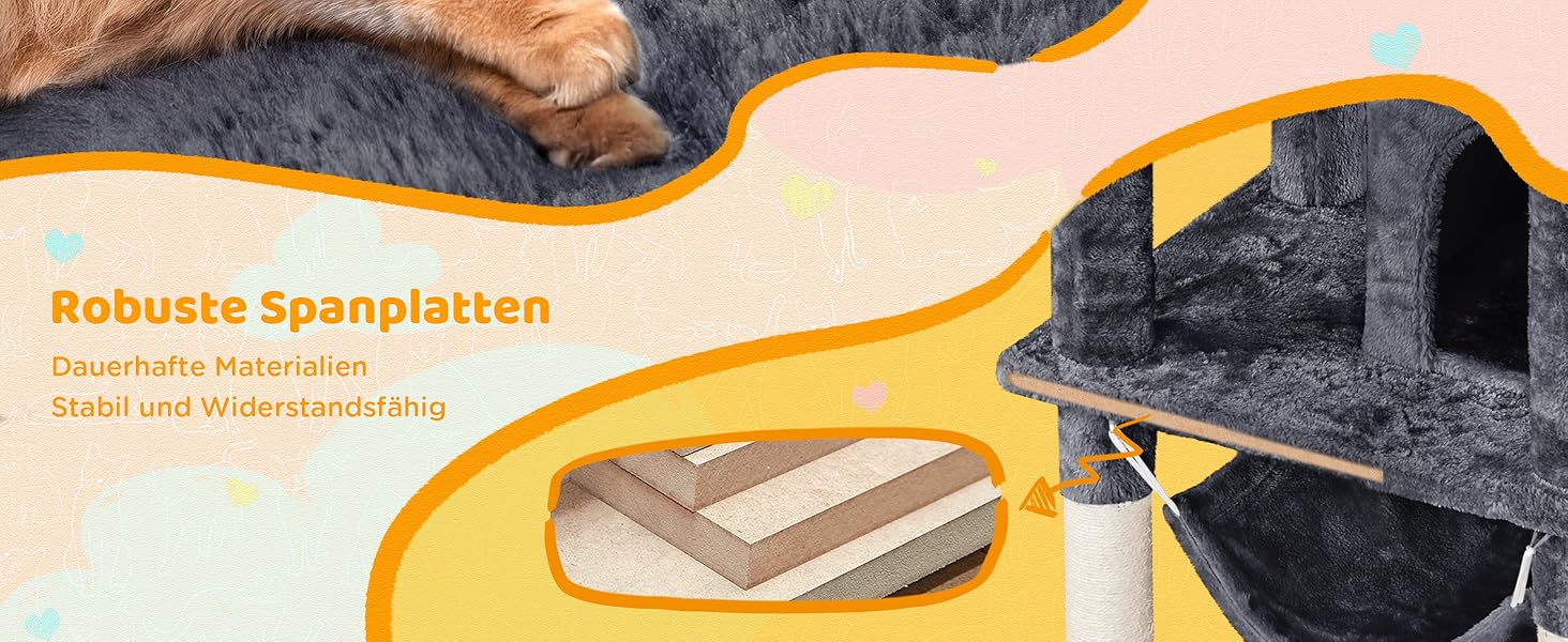 Котячий комплекс Yaheetech 170 см XL: кігтеточка, ліжко, гамак, іграшки, темно-сірий