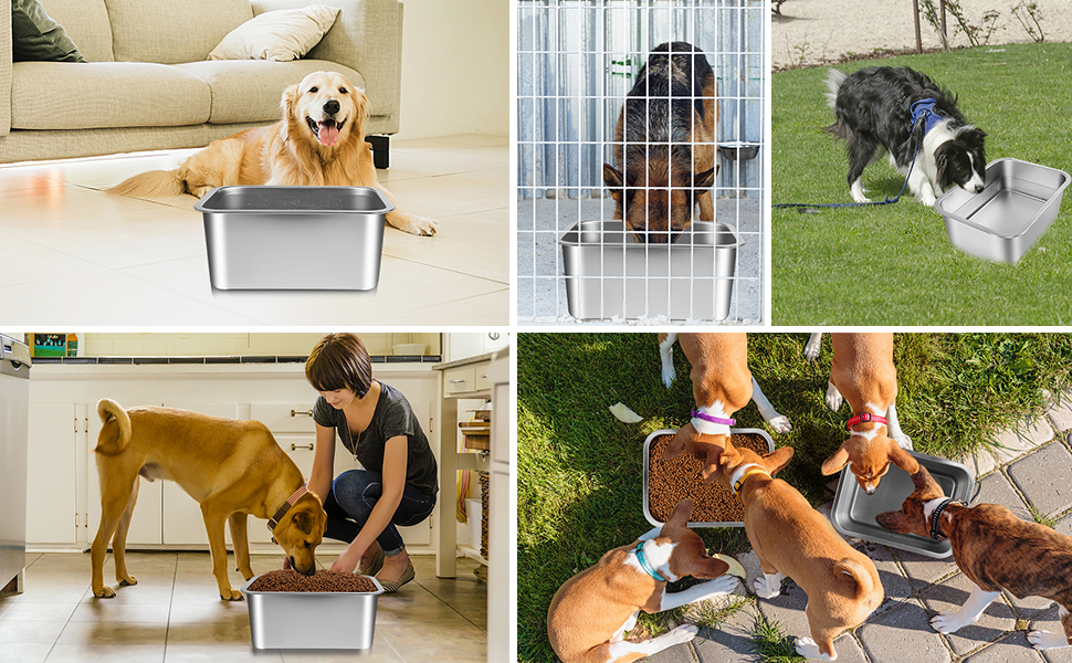 Нержавійна миска для великих собак, 36×27×15 см - миска для води та корму, антиковзаюча, легко миється, для великих та середніх собак