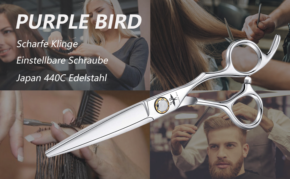 Професійні ножиці для стрижки волосся PURPLEBIRD 6 дюймів, 440C сталь, для жінок та чоловіків, прямі