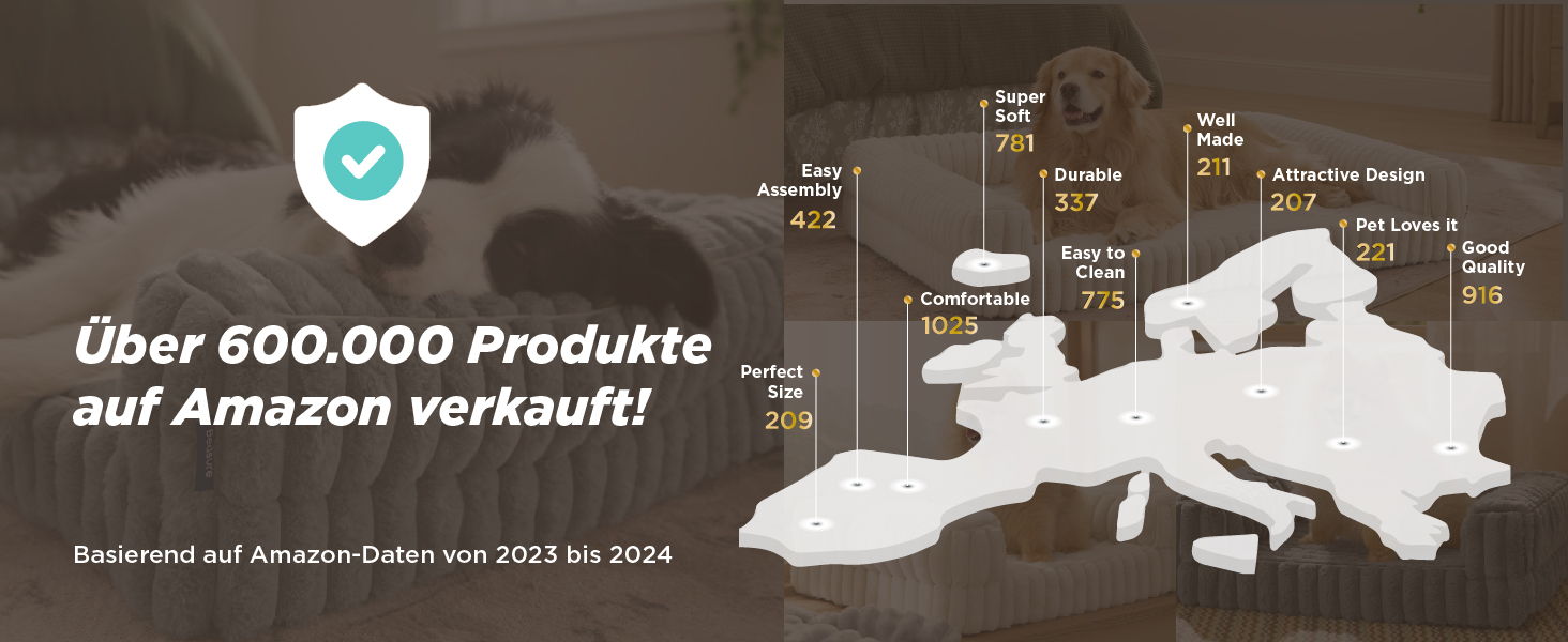 Ортопедичне ліжко для собак середніх порід BEDSURE - 76x51x16.5 см. Водонепроникне диванчик для собак з Memory Foam та Eierkarton-Schaum, знімний Cord-чехол, сірий.