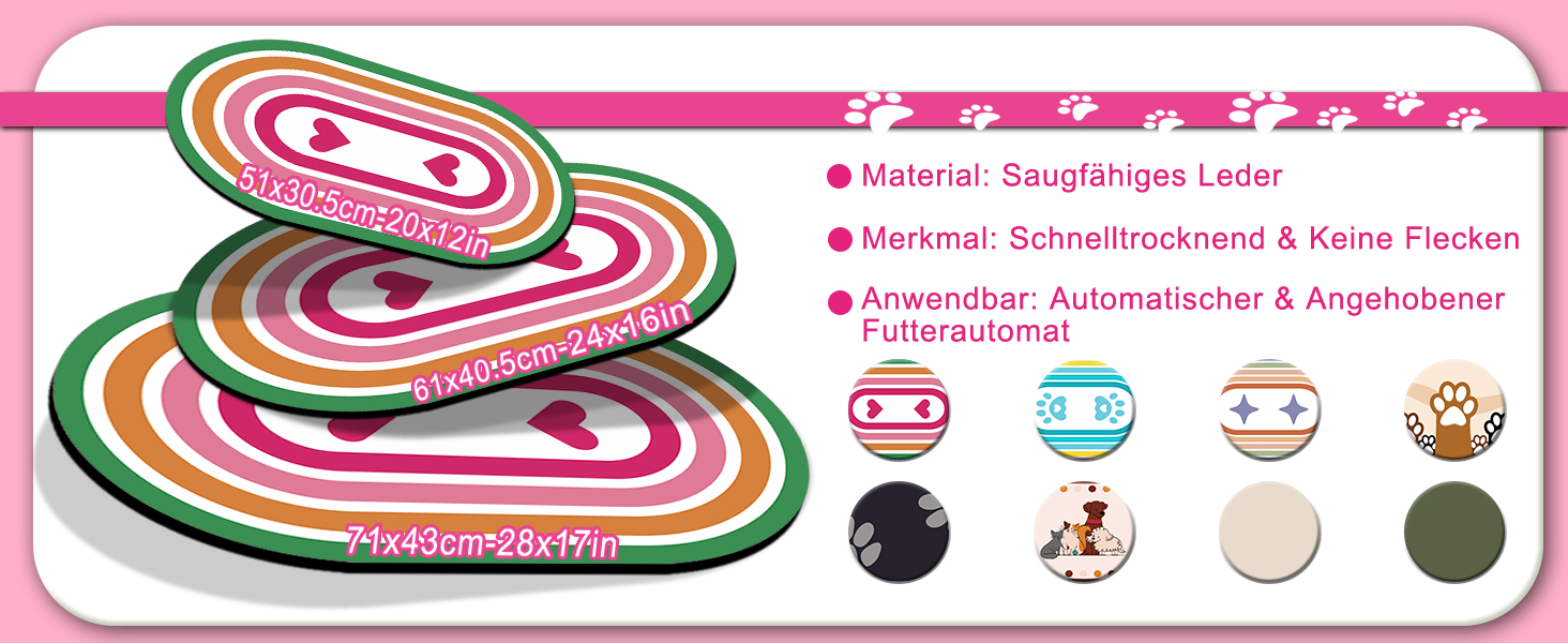 Підкладка під годівницю для собак та котів METEOROCK, 71x43 см, швидковисихаюча, легко миється, рожеве сердечко