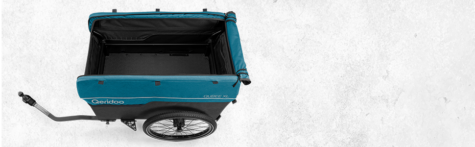 Qeridoo Qubee XL Petrol: Складаний вантажний причіп з об'ємом 220л та швидкою з'єднювальною рамою | Причіп для велосипеда & візок-валіза з повітряними шинами | Аксесуари для велосипеда | Велосипедний причіп