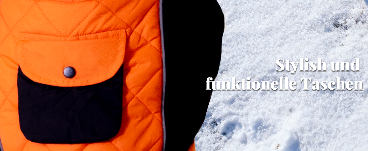 Зимовий теплий куртка для собак, непромокаємий, вітрозахисний, з регульованою застібкою, оранжево-чорний (XS, 43.2-50.8 см)