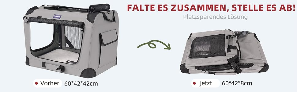 Транспортна переноска для котів та собак Petprsco, 60x42x42 см, сіра. Зігріваюча ковдра, складна миска та знімне покриття.