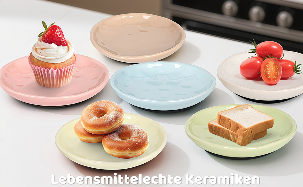 Набір керамічних мисок для котів 6er – годівниця та миска для їжі з неслизьким силіконовим дном | Плоскі, широкі миски для їжі | Непошкоджуючі для вій та придатні для миття в посудомийній машині