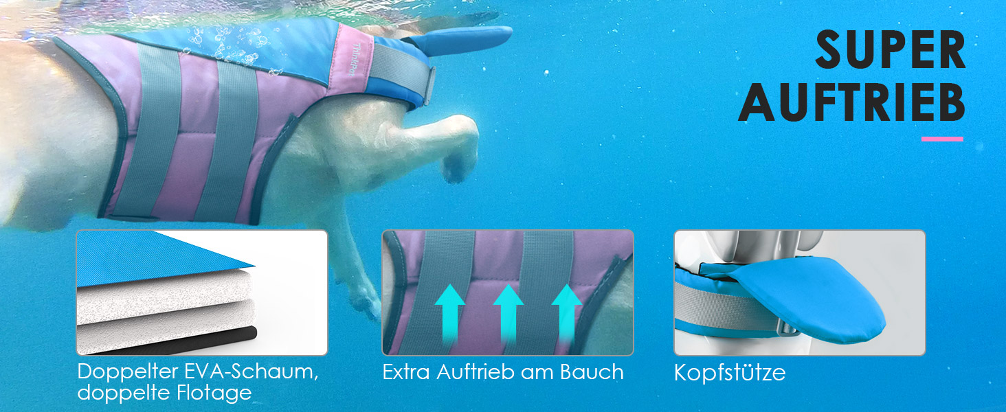 Жилет рятувальний для собак ThinkPet, світловідбиваючий, регульований, з підйомною силою (блакитно-рожевий, S)