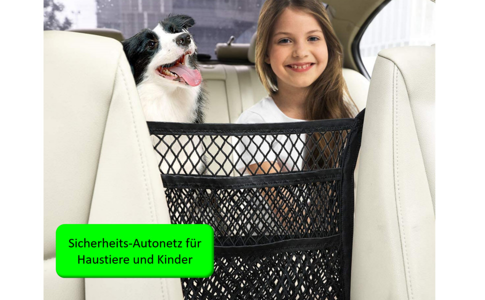 Сітчаста перегородка для собак у машину, універсальна для передніх сидінь, з 2 кишенями для зберігання