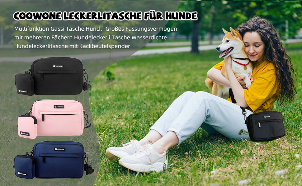 Сумка для ласощів для собак COOWONE - водонепроникна сумка для прогулянок з інтегрованим диспенсером для пакетів, чорна