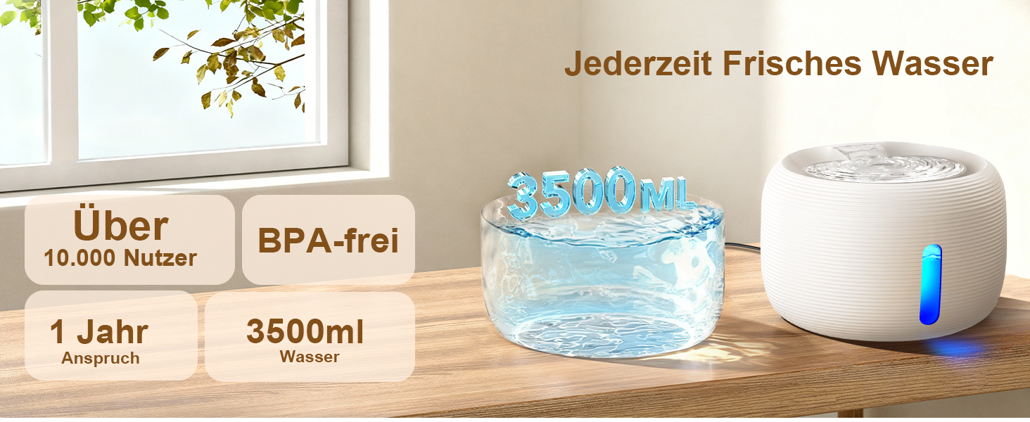 Фонтан-поїлка для котів та собак SIBAYS 3.5Л, ультратихий насос 25дБ, LED-індикація, з 2 вугільними фільтрами, без BPA, білий (FS77 WH)