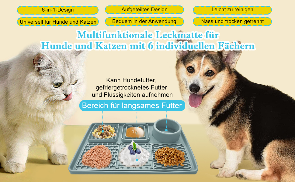 Силіконова килимок-заспокійвач для собак та котів Cooltto з мискою з нержавіючої сталі, з присосками, для грумінгу, миття та тренувань (Сірий, Модель A- 6 в 1 з 59 присосками)