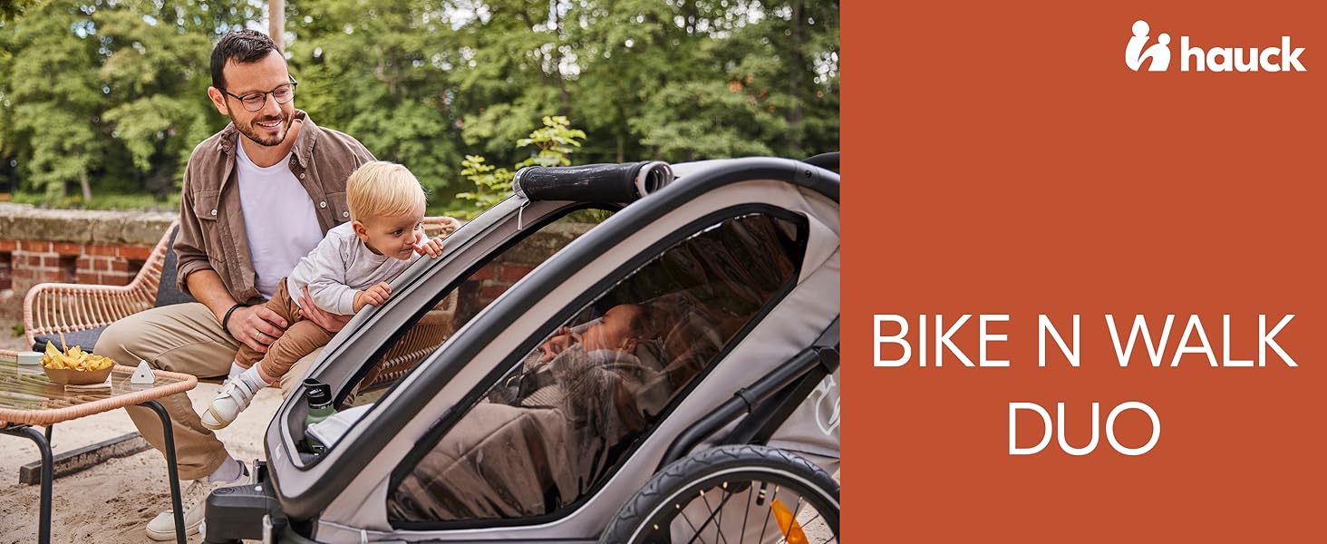 Hauck Bike N Walk Duo - 3в1 велопричіп для двох дітей, сірий, з амортизацією, гальмом та багажником
