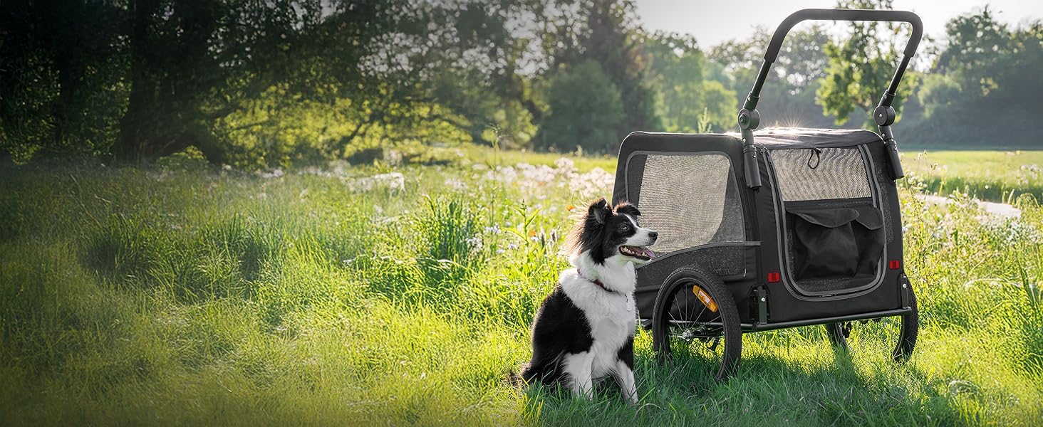 Легкий велосипедний візок для собак 2-в-1 – для собак вагою до 30 кг, складаний, з кулером, прапорцем безпеки та м'яким килимком, сумісний з електровелосипедами