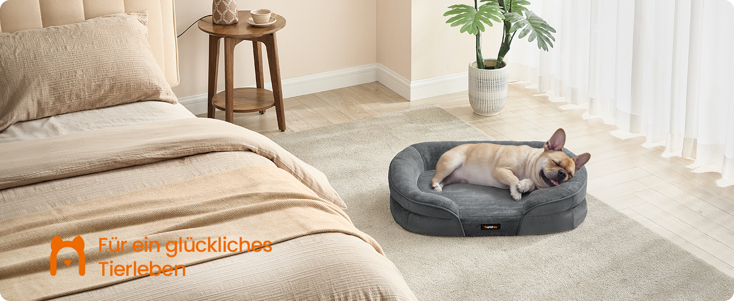 Feandrea лежанка для собак, ортопедична, 76 x 51 x 18 см, сірий колір, для середніх собак, знімний, водонепроникний чохол, протиковзна