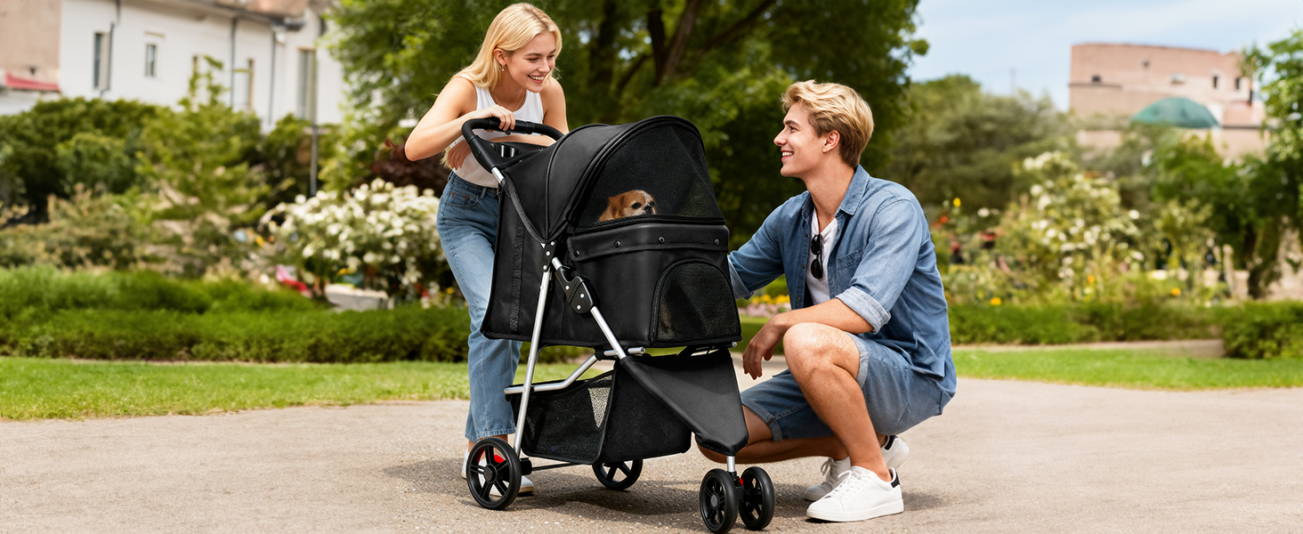 Візок для собак та котів YITAHOME 15 кг, чорний, з трьома колесами, сітчастим вікном та гальмами