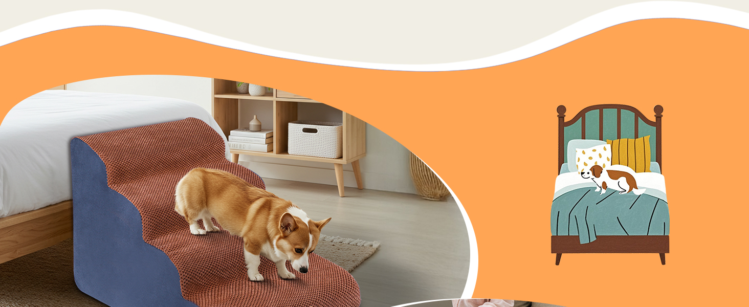 Сходинки для собак та котів: 4-ступенева переносна драбинка з високощільних матеріалів, коричнева