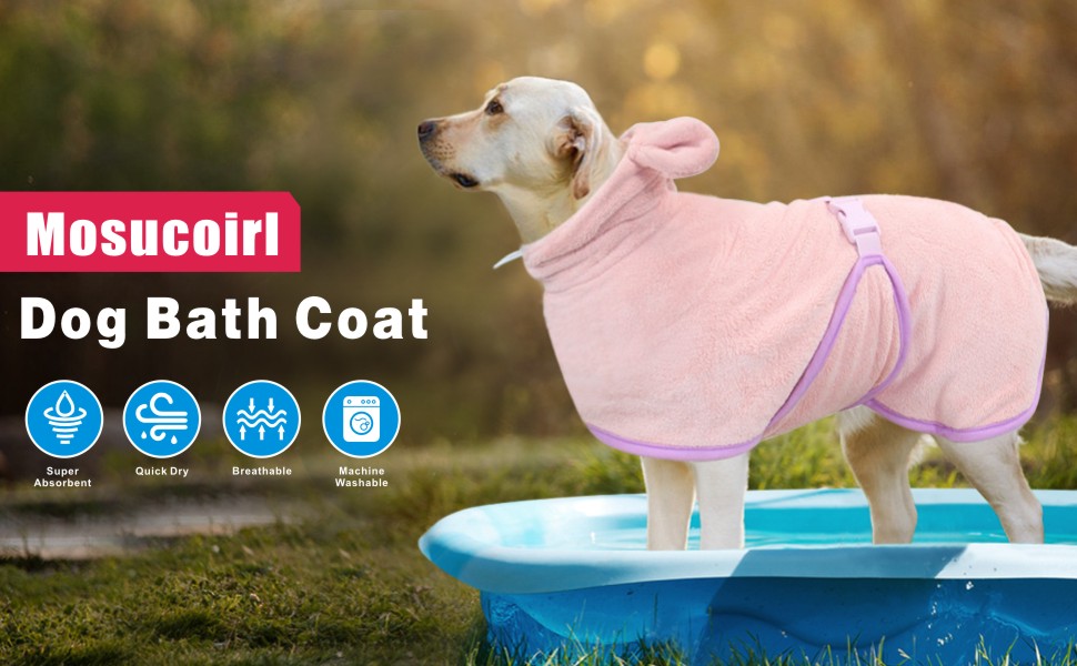 Рушник для собак Mosucoirl: швидковисихаючий, з капюшоном, з мікрофібри, рожевий