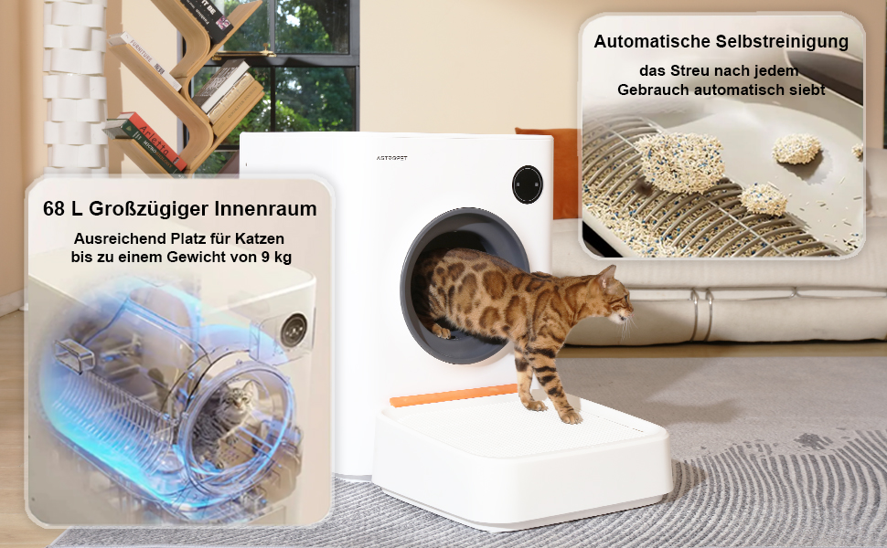 AstroPet Автоматичний лоток для котів з самоочищенням та керуванням через додаток, 68л, білий