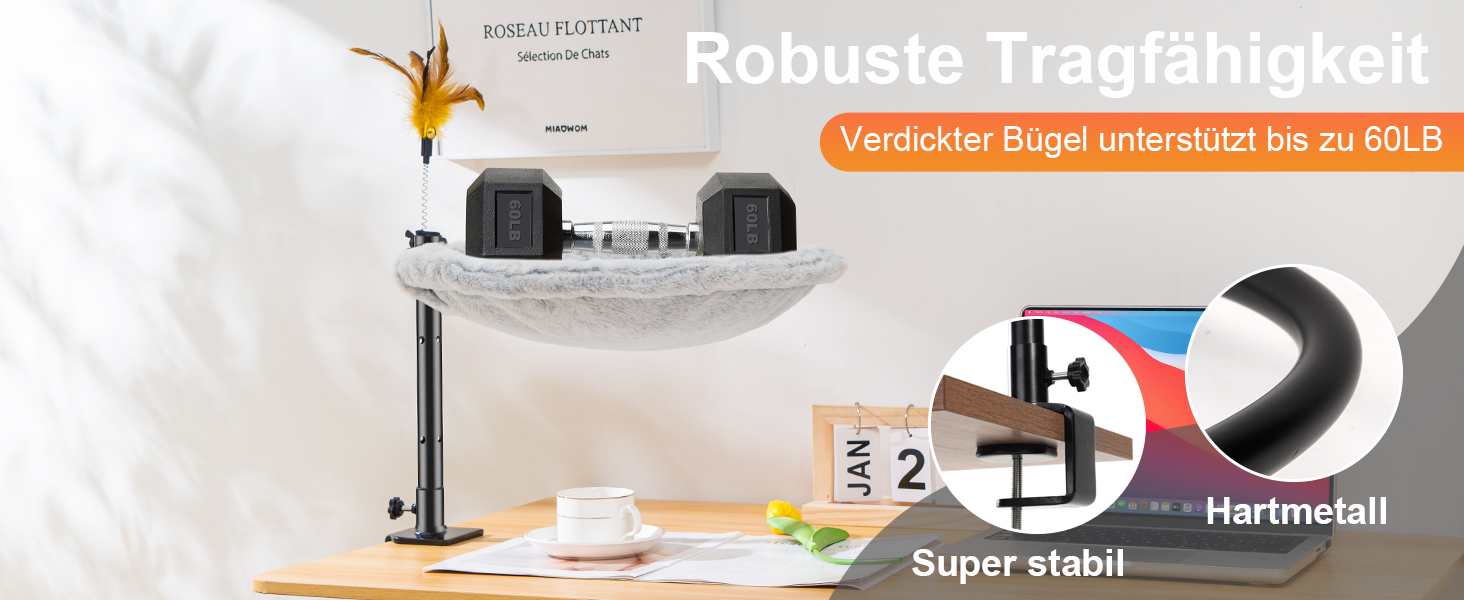 Крісло-гамак для кота Uross на стіл - 360° обертання та регулювання висоти, м'яке, з 2 знімними чохлами, для дому та офісу, цілорічне використання (одношарове, сіре)