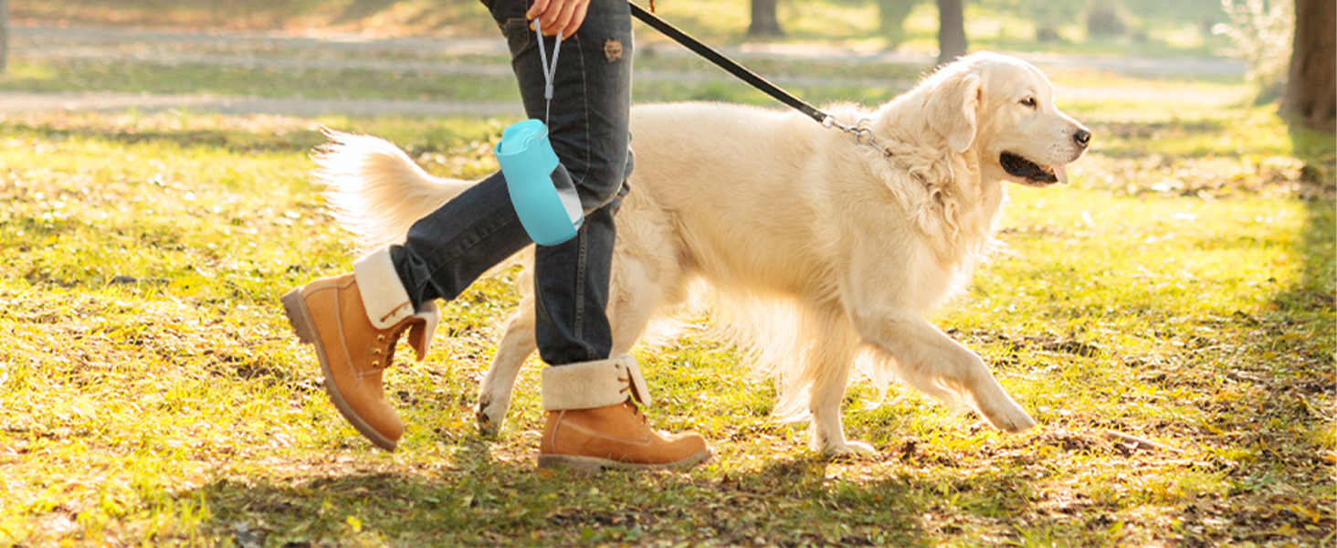 Водяна пляшка для собак на прогулянку 570 мл або 350 мл. Пляшка-поїльник для цуценят, собак маленьких, середніх та великих порід. Вода в дорозі (Блакитний)