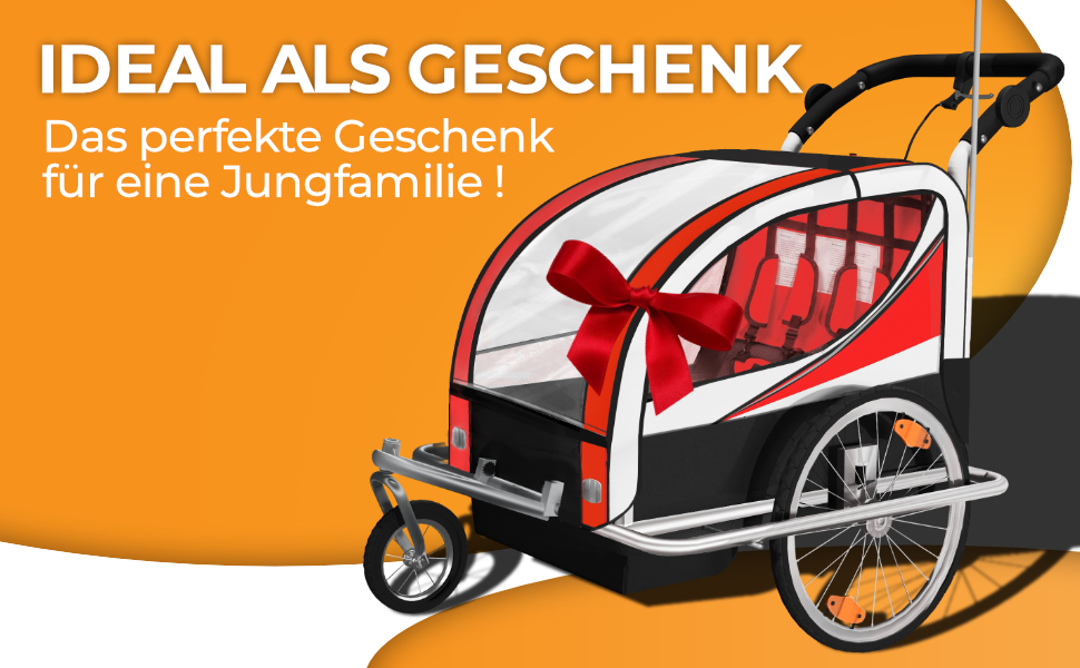 SAMAX Fahrradanhänger Jogger 2in1: Дитячий велопричіп-коляска 2в1, обертання 360°, для 2 дітей, червоний, сірий фрейм