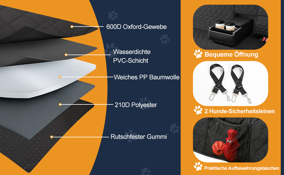 Захисний чохол на заднє сидіння автомобіля для собак, водовідштовхуючий, антиковзний, з 2 ременями безпеки, чорний