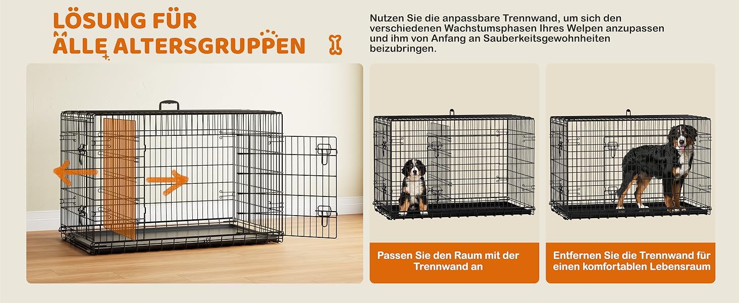 Клітка для собак Yaheetech 122x71x78 см, розкладна з перегородкою, 2 двері, чорна, для дому та транспортування