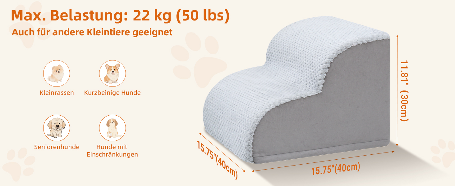 Східці для собак KSIIA, 3 сходинки, 40 см, сірі. Ідеально для маленьких собак та котів, підходить для ліжка, дивану, софи та авто. Розміри: 40x57x40 см