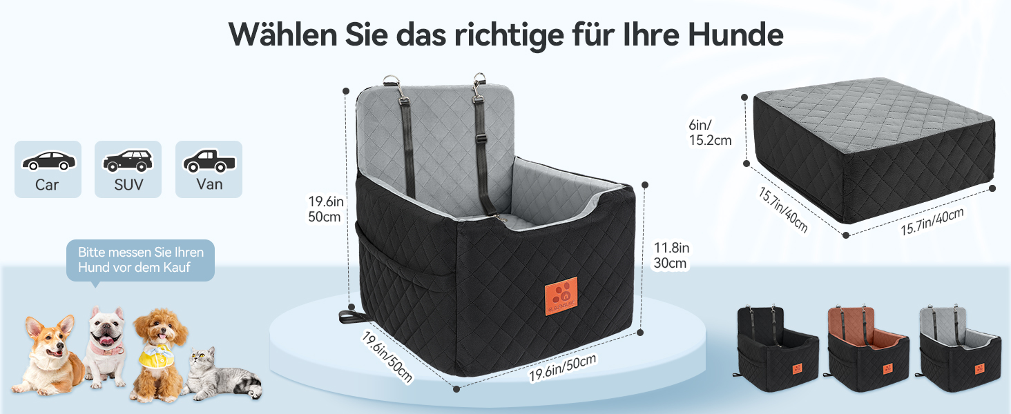 Автокрісло для собак маленьких та середніх порід (до 15 кг), знімний та миючий чохол, 2 ремені безпеки (чорний/коричневий)