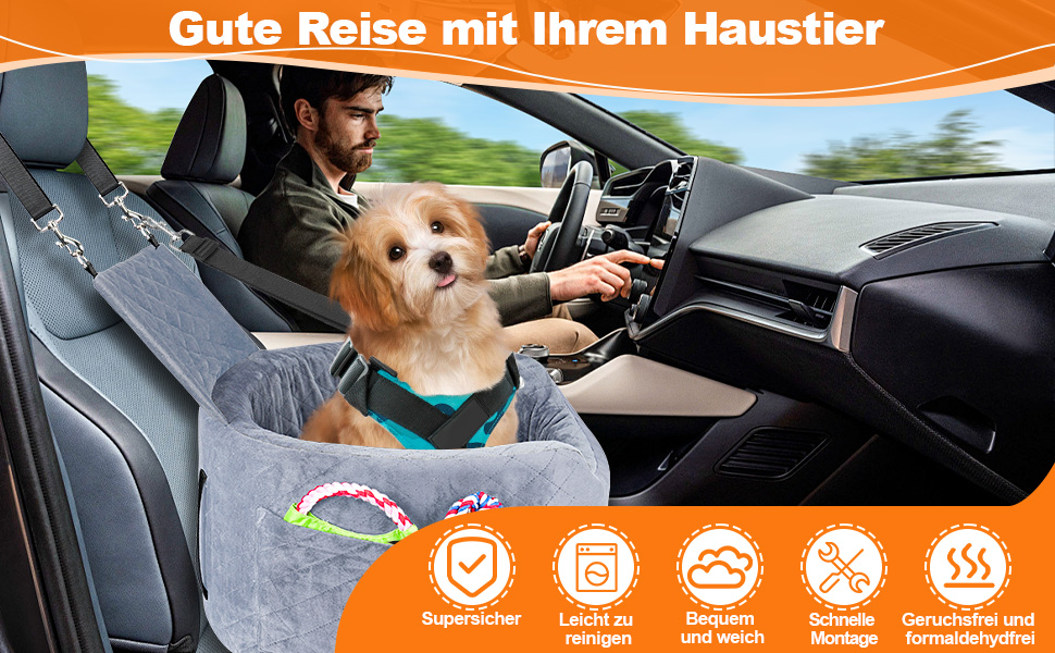 Автокрісло для собак - чорне автокрісло-бустер для маленьких собак з піною Memory Foam 28D, неслизька та вологостійка підкладка, переноска з кишенями для зберігання та ковдрою, сірий 02-Сірий