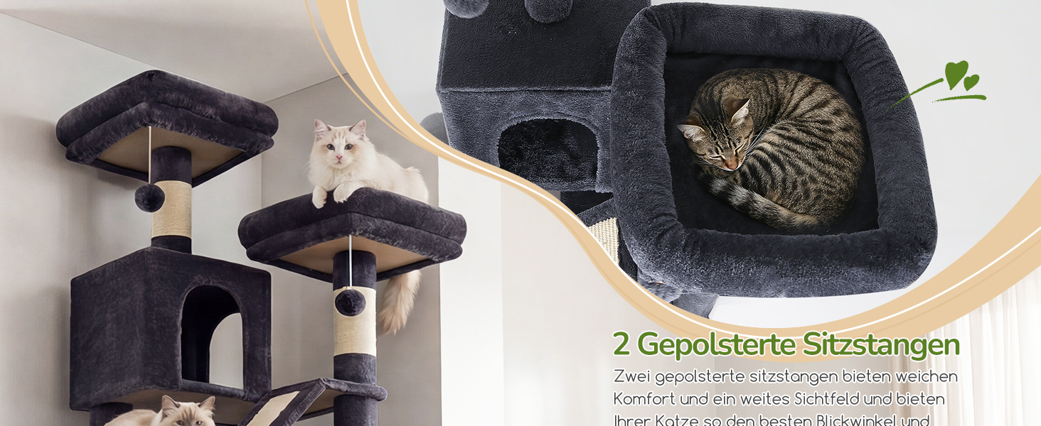 Комплекс для котів Globlazer з будиночками, лежаками та когтеточками, 189 см, XXL, темно-сірий