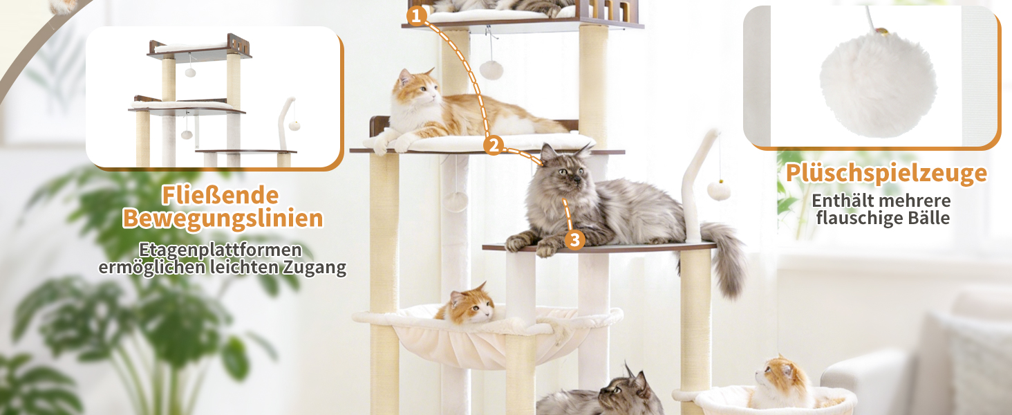 Дерев'яний котячий комплекс Heybly Kratzbaum HCT121WB (Vintage-Braun), 179 см, з будиночком, гамаком та сизалевими стовпчиками