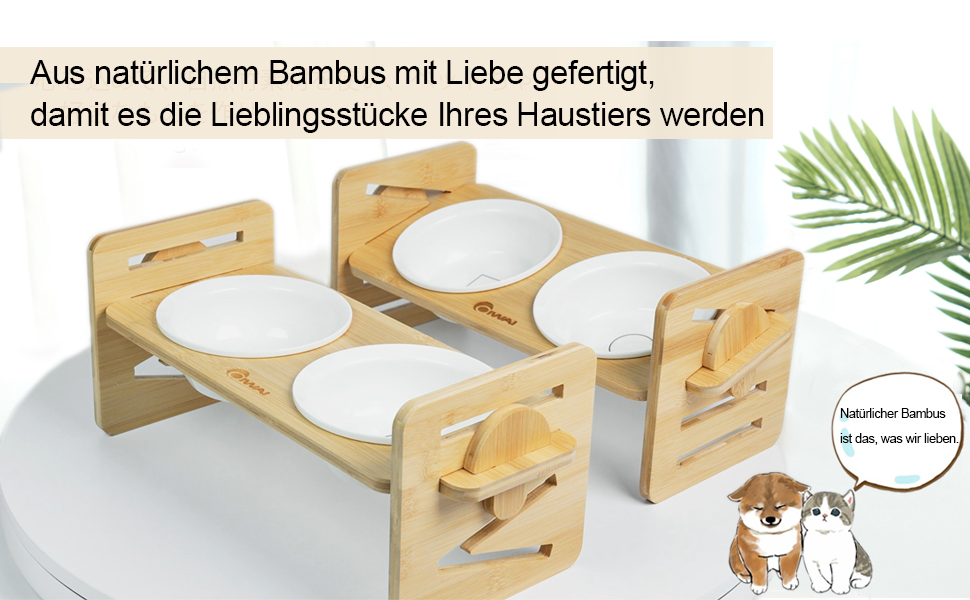 Підставка для корму для собак та котів, регульована висота, керамічна миска з бамбуковим підставкою, нахилена платформа для котів та маленьких собак (40*16)