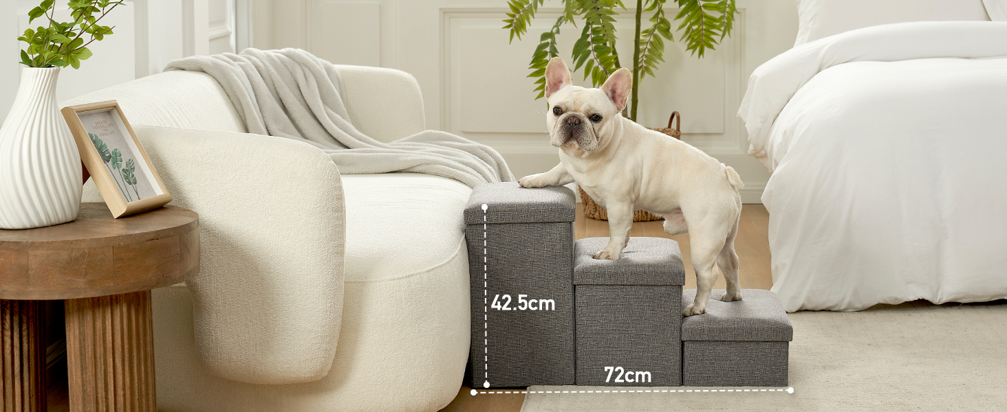 Сходинки для собак маленьких порід зі зберіганням, широкі, складані для ліжка та дивану, з неслизьким покриттям, вологостійкі (сірий, 43x97x56см, 4)