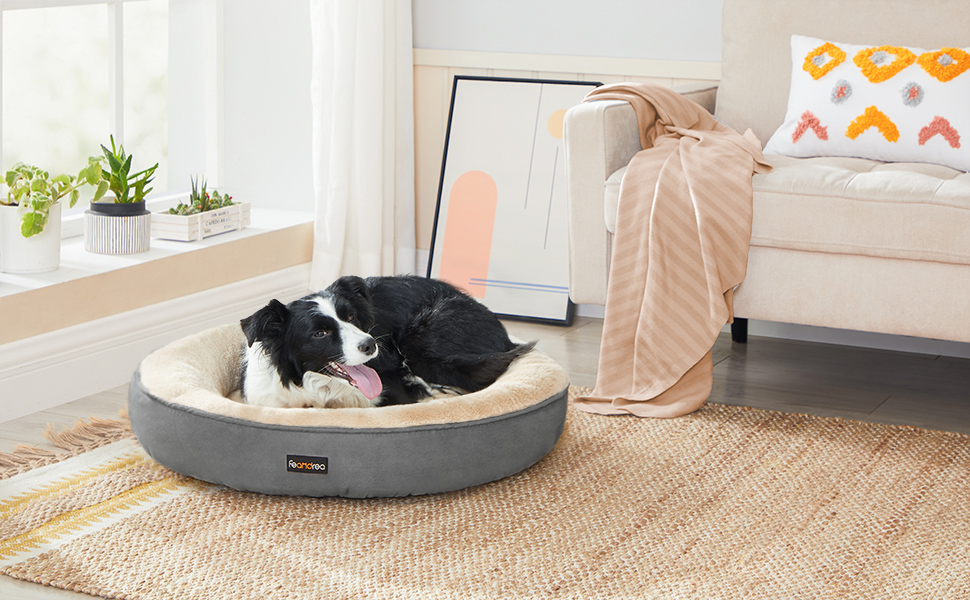 Кругле ліжко для собак та котів Feandrea, діаметр 70 см, темно-сірий колір