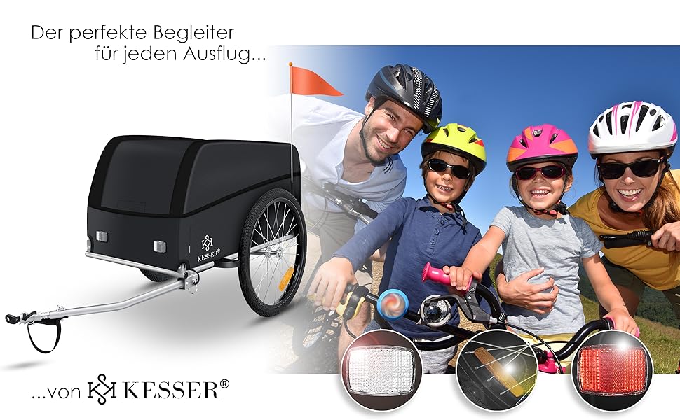 Причіп для велосипеда KESSER® вантажний з високою тягою, 120 л, чорний, з дахом та функцією складання