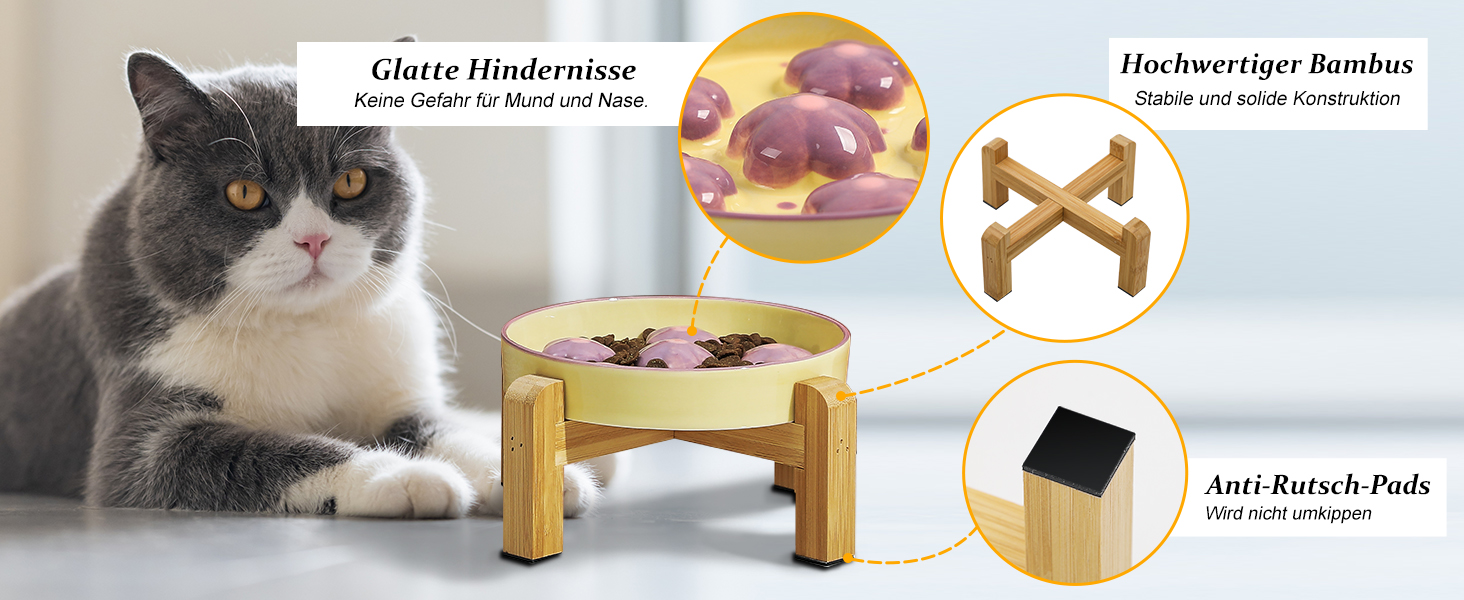 Підвищена годівниця для котів Anti Schling Napf - керамічна годівниця з антиковзним основанням, інтерактивна, для повільного годування, рожеві квіти