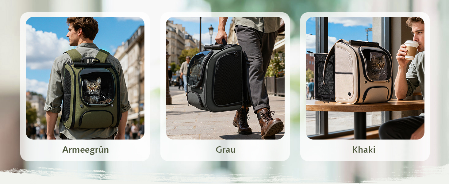 Пекют Рюкзак-переноска для кота з віконцем-бульбашкою, великий (32x26x42 см, хакі)