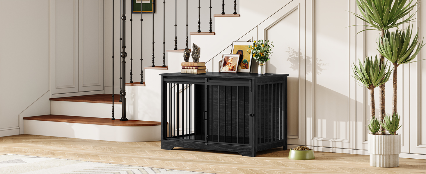 Клітка для собак Hzuaneri, 100 см, з розсувними дверима, для дому, чорна, DFC02304B