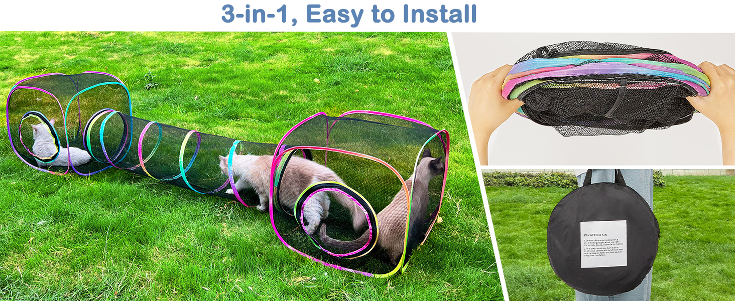 Туннель для котів Outdoor, складаний вольєр для тварин, портативний ігровий тунель, вольєр для цуценят, вольєр для котів, вольєр для собак, для внутрішнього та зовнішнього використання, з 2 іграшками-мишками