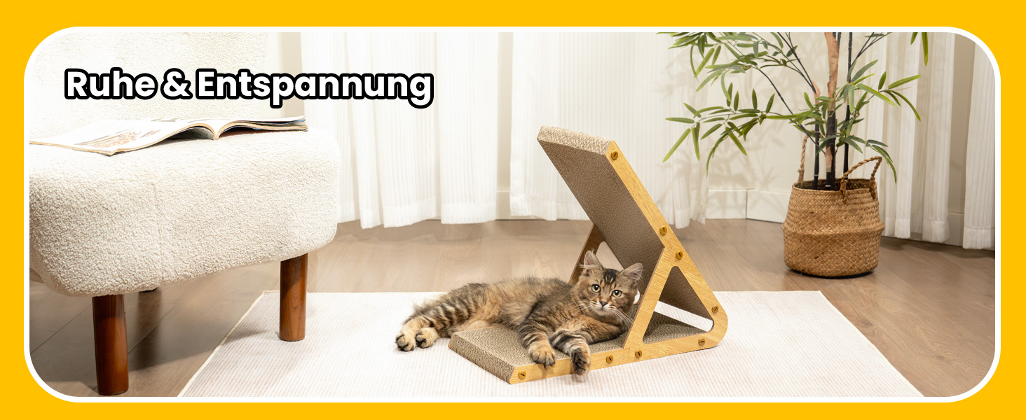 Котячий когтетоп з коробкою та 4 змінними шарами когтешорсткого матеріалу - великі когтетопи з міцного гофрокартону, двосторонні когтешорстки з наклейками DIY - місце для відпочинку котів у квартирі, захист меблів (великий, у формі трикутника)